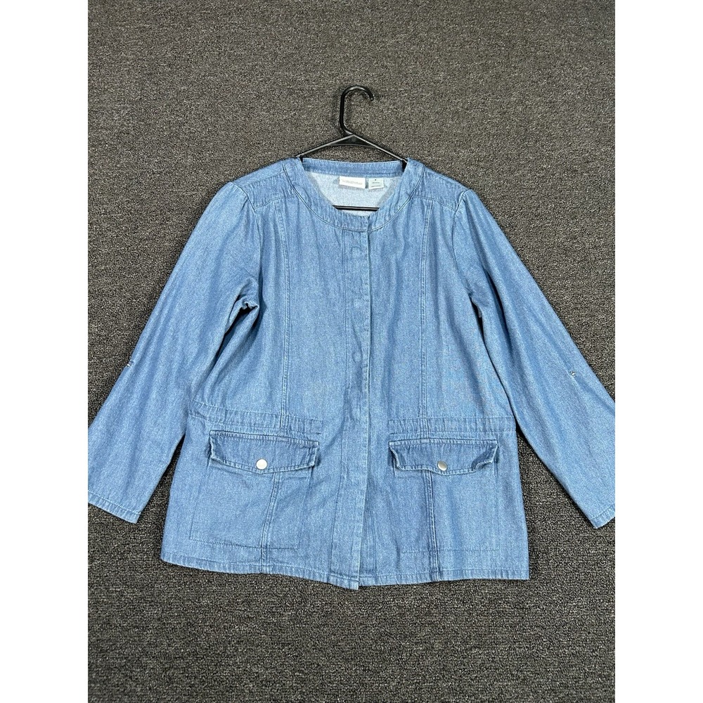 The Vermont Country Store Denim Blouse Top Womens Medium Blue Western Snap Up